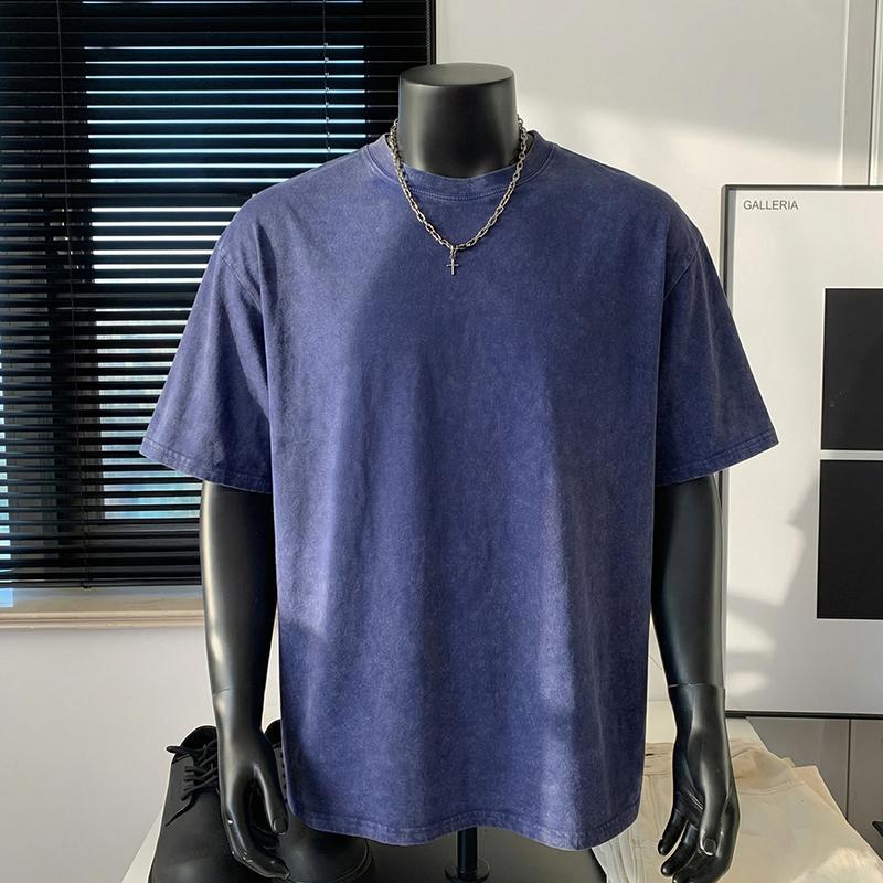 240G Heavy Weight Pure Cotton Short Sleeve T-Shirt Men American Street Vintage Washed Solid Color Loose Casual Top