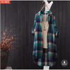 Women's Point Collar Long Sleeve Plaid Blouse Loose Fit Casual Cotton Tunic Shirt Outerwear