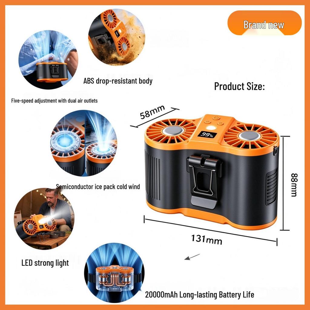 Hanging Waist Fan: Large Capacity, Long Battery Life, Dual Airflow, Portable for Outdoor Construction