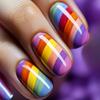 24 Pcs Medium Square False Nail Stripes Press On Nail Rainbow Acrylic Nail Glossy Full Cover Stick on Nail for Woman