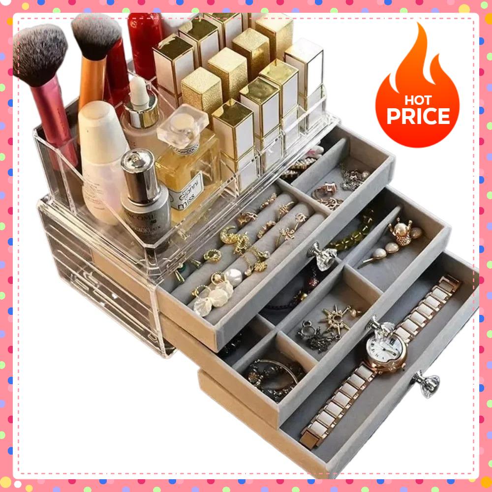 Nou Organizator de Bijuterii Acrilic Velvet Modernizat cu 3 Sertare Stand de Afișare Stocabil Cutie pentru Brățări Suport Etui pentru Femei