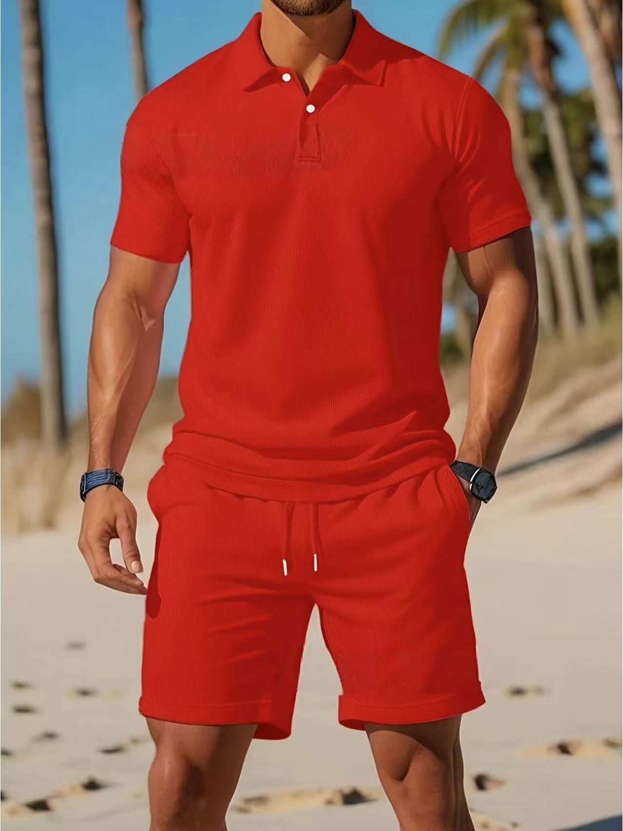 

2026 Men s Slim-Fit Casual Summer Polo Shirt & Shorts Set M