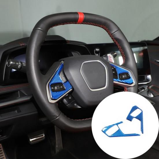 Blue Carbon Fiber Steering Wheel Button Sticker For -2025 Corvette C8