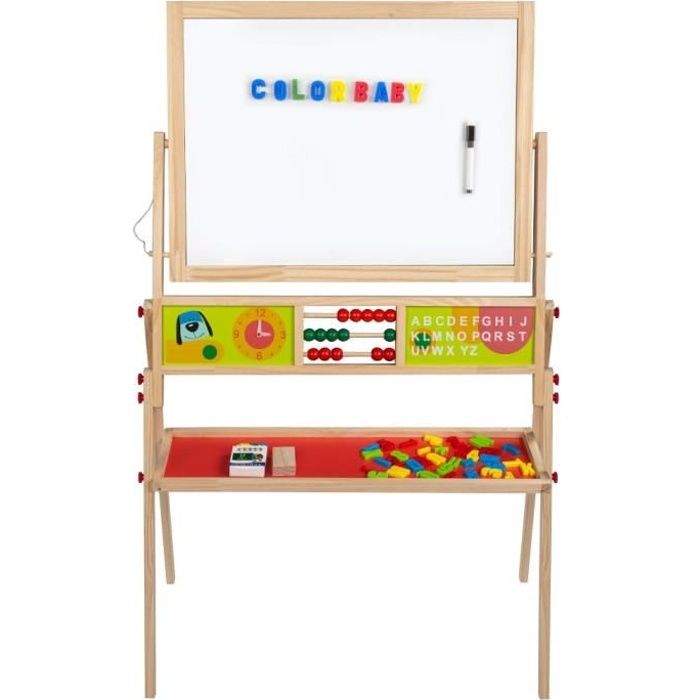 Tableau Magnétique 2 En 1 - WOOMAX - 66x38x110 Cm - Avec Boulier Et Horloge - Pour Enfants À Partir De 3 Ans