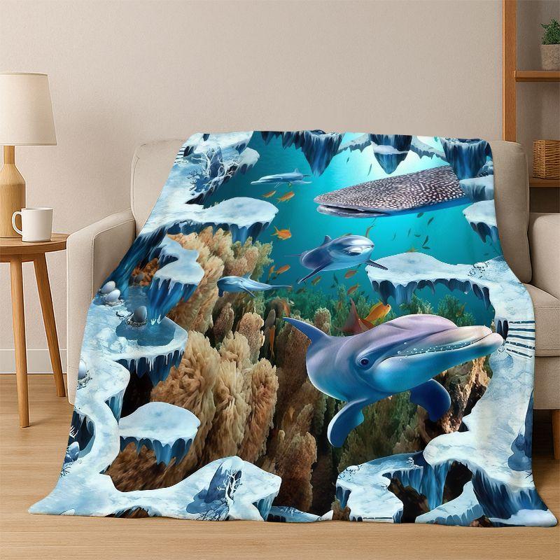 3D Illusion Pattern Hallucination Underwater Flannel Blanket Soft Warm Blanket Throw Blanket for Bedroom Living Room Bed Travel