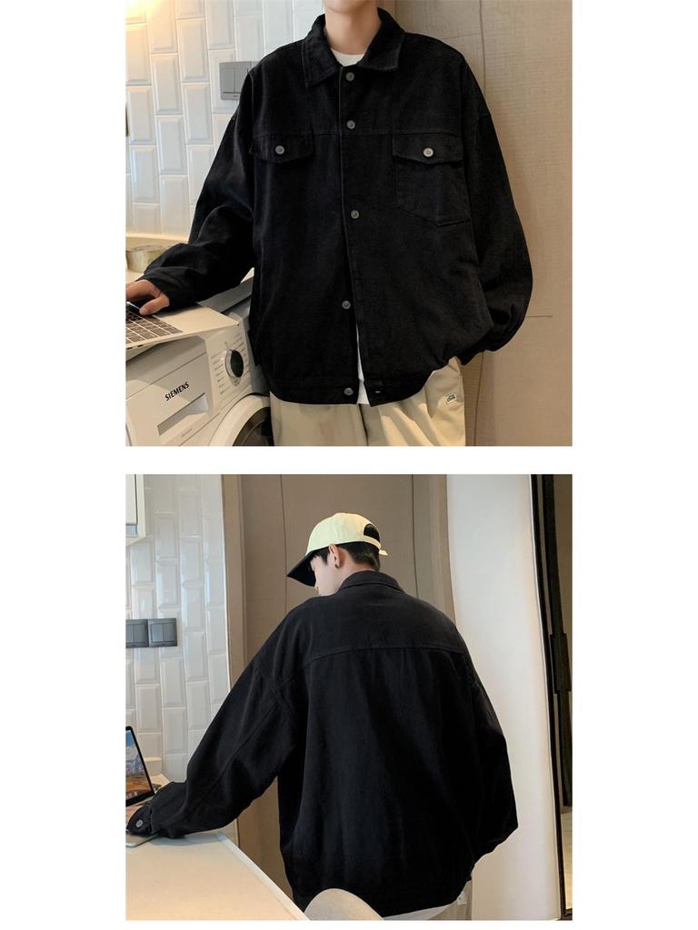 Men's Japanese Style Solid Color Retro Lapel Jacket - Spring/Autumn Hip Hop Loose Casual Trendy Workwear Cardigan.