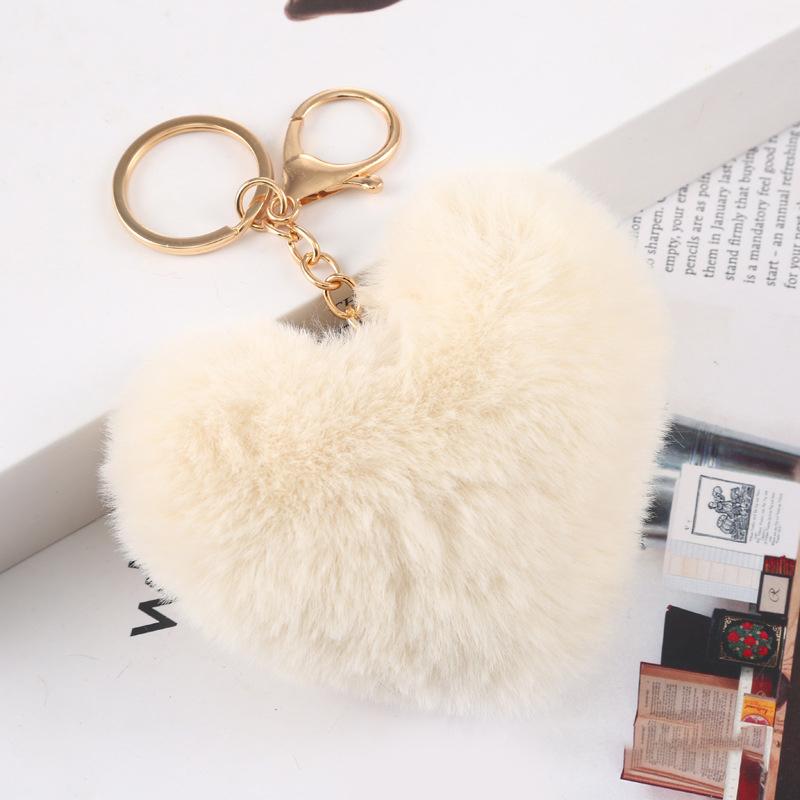 Fashion Cute Fluffy Heart Fur Keychain Soft Plush Leopard Print Pendants Kawaii Bag Car Charm Stuffed Toy Valentine'S Day Gifts
