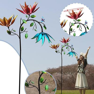 רוטור ספינר רוח, ספינר רוח פרחים צבעוניים, מלאכות ברזל טחנת רוח מתכת צבעונית, קישוט גינה מתכת קישוט חצר/חוץ