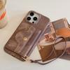 For iPhone 14 Pro Case Card Slots Mirror Design Jeans Cloth Texture PU Leather Back Cover with Strap