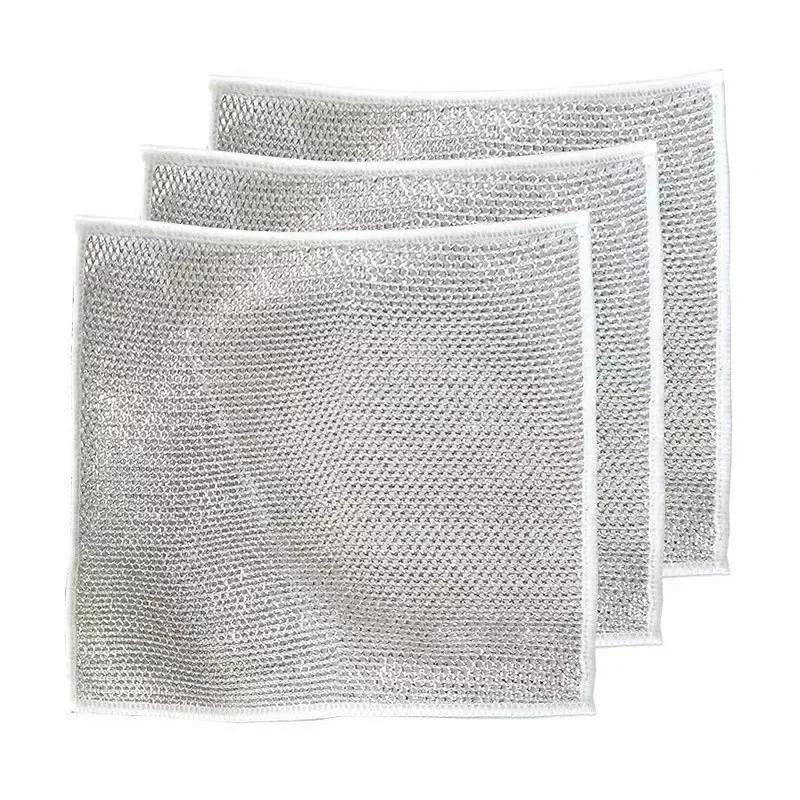  Metal Steel Wire Rags Cloth Home Kitchen Pot Pan Dishwashing Double-sided Dishcloth Cleaning Cloths Towel Scrubber Rag