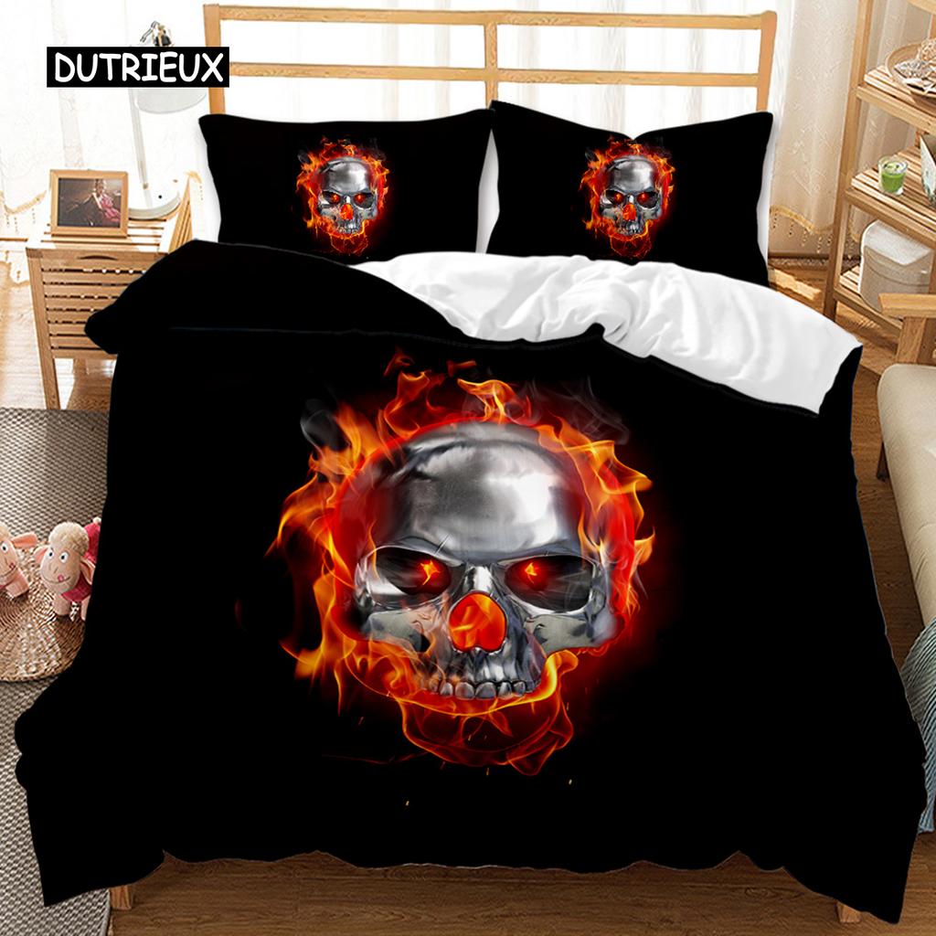 Hodeskalle Dynetrekksett Halloween Menn Skrekk Gotisk for Gutter Tenåringer Voksne Dobbeltseng Sengetøysett Queen King Size Polyester Dyne Trekk