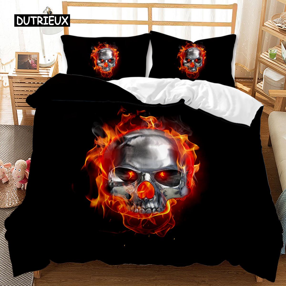 Schedel Dekbedovertrek Set Halloween Mannen Horror Gothic voor Jongens Tieners Volwassenen Eenpersoons Beddengoed Set Queen King Size Polyester Dekbedovertrek EU single(135x200cm)