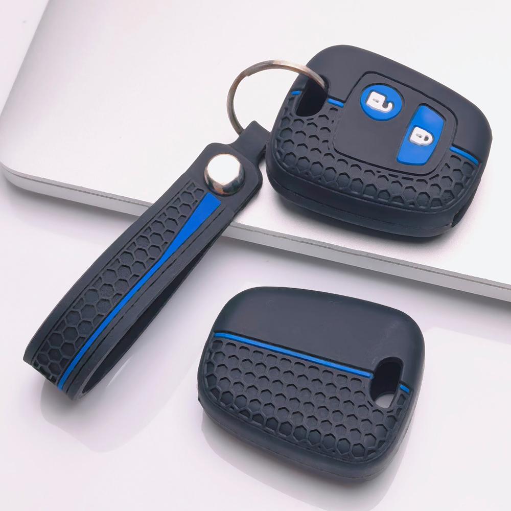 Silicone Car Key Fob Cover for Peugeot 107 108 206 207 307 308 Citroen C1 C2 C3 C4 with Keychain Honeycomb Texture Racing Stripe Remote Key Protector