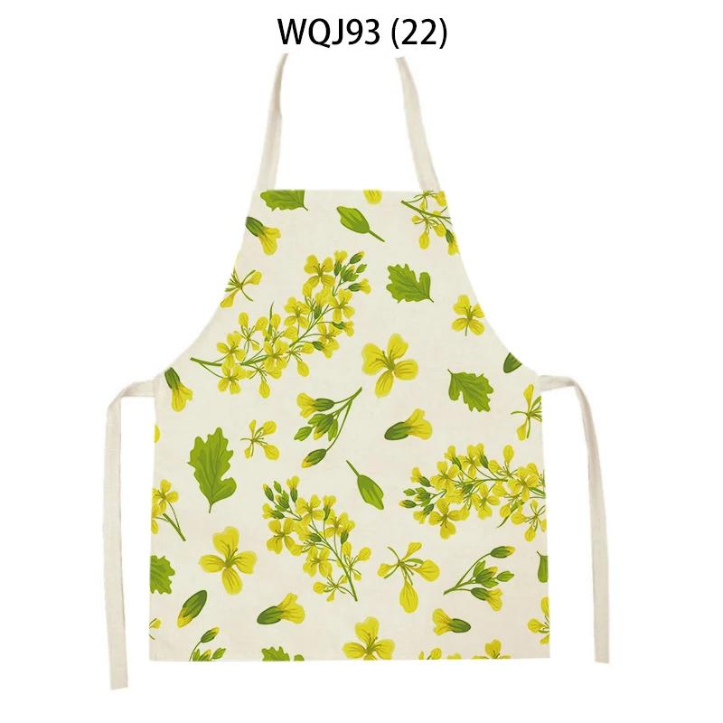 Women Men Plant Flower Leaves Pattern Cleaning Kitchen Aprons Home Cooking Baking Accessories Linen Waist Bibs Home Decor