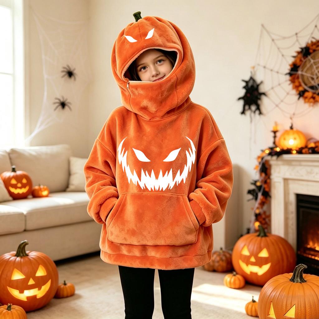 Dětská Unisex mikina s kapucí na Halloween s vintage designem dýně