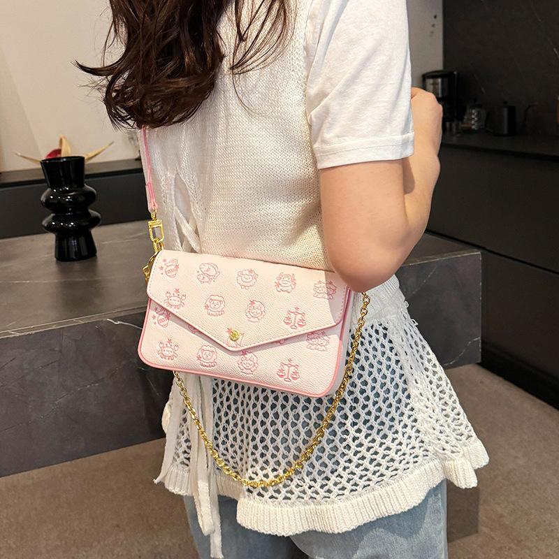 New Light Luxury Women's Bag Fashion Shoulder Messenger Bag Chain Printed Small Bag Retro Simple Small Square Bag Tide