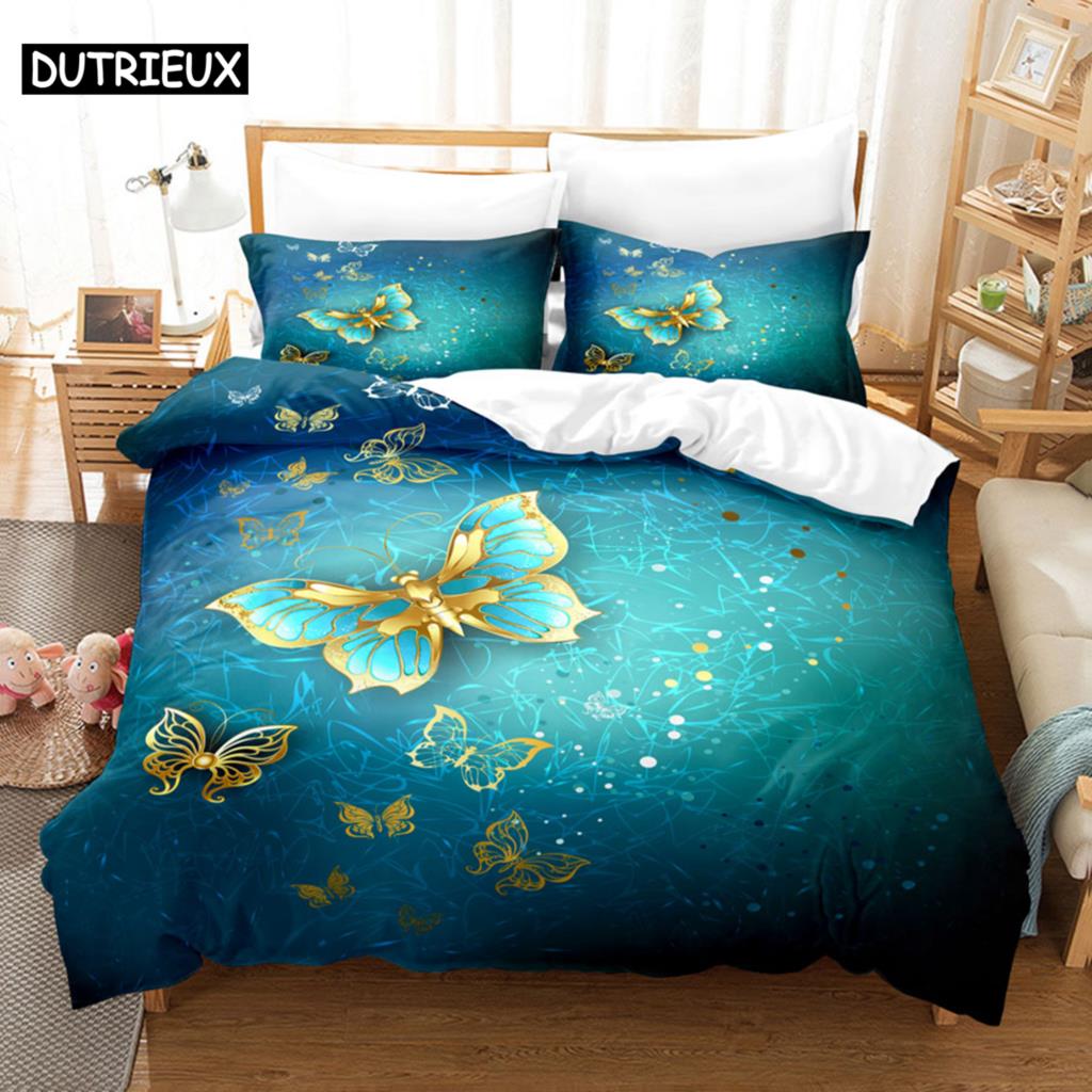 Blue Butterfly Duvet Cover Set King Size 220X240 Double Bed Single 3D Queen Bedding Sets Pink Full Twin Quilt Linen Pillowcase