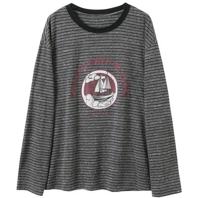 Women's Striped Round Neck Loose Fit T-Shirt