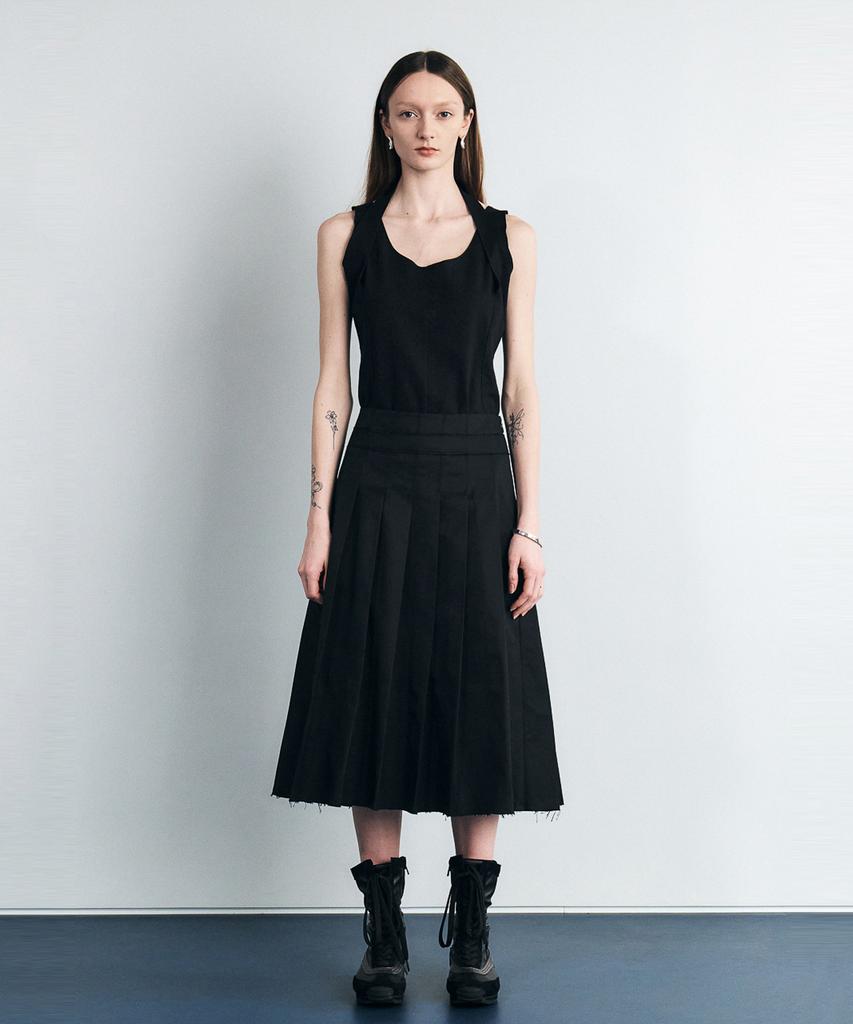 SEALOT Low-Cut Cotton Nylon Pleated Long Skirt (Black)
