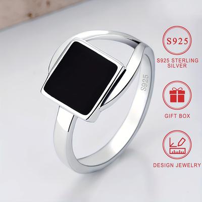 Fashion 925 Sterling Silver Square Black Rings for Women Daily Party Finger Ring Fine Jewelry Gift