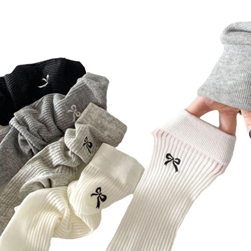 Woman Ultra Thin Version  Ins Bow Solid Color Mesh Mid Tube Breathable Socks Black White Grey Girl  Style Sweet Socks