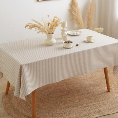 Minimalist Striped Tablecloth Cotton Linen Rectangular Dining Table Mat Household Coffee Desk Dustproof Decorative Cover Cloth