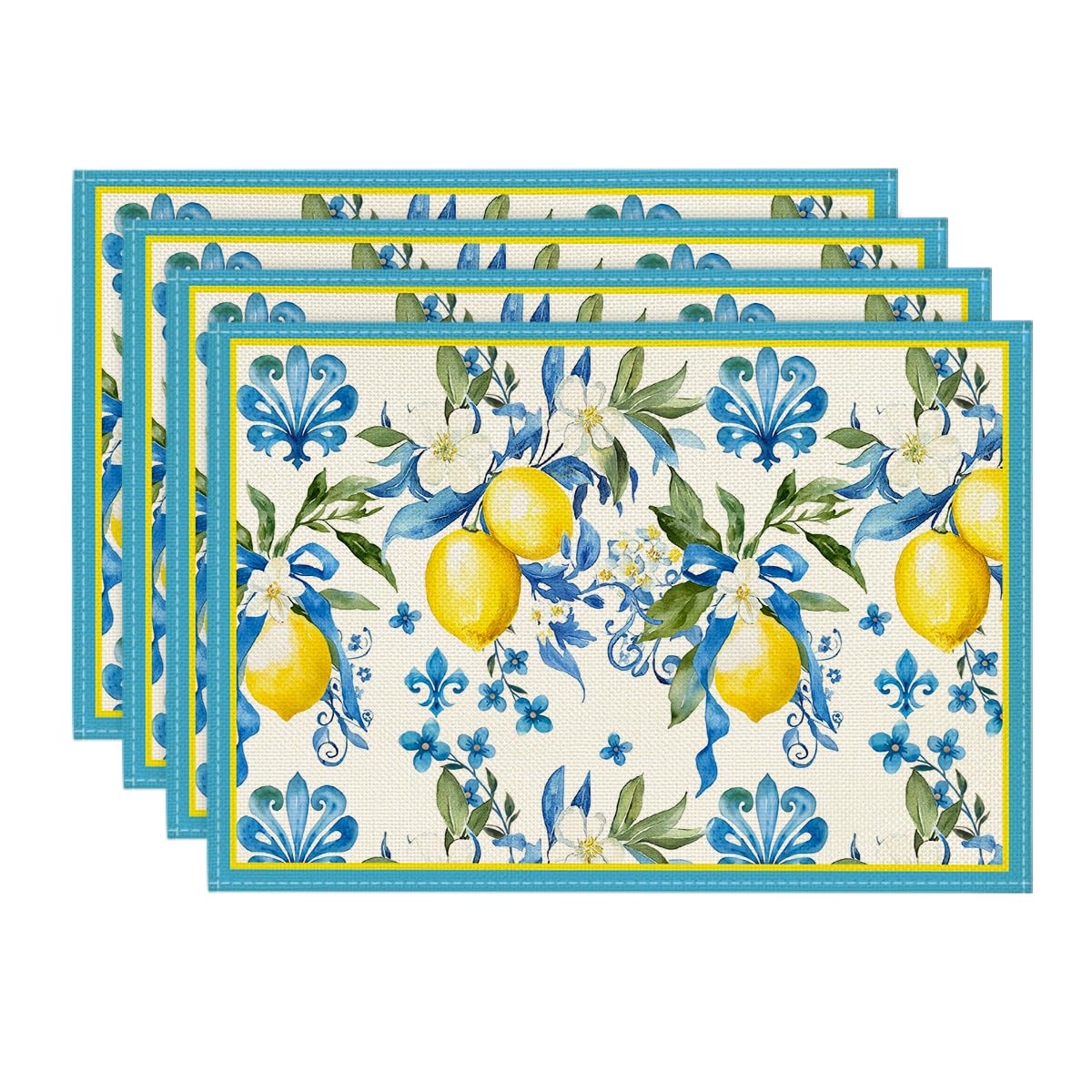 

Blue Lemon Iris Summer Placemats Set of 4, 12x18 Inch Seasonal Table Mats for Party Kitchen Dining Decoration 12 x 18 , Rectangular 4 Pcs