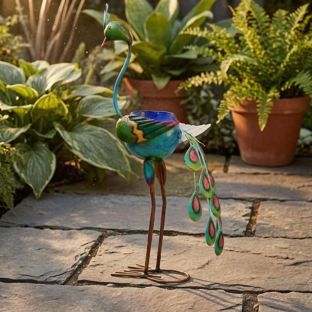 Pot Colorful Metal Animal Planter Freestanding Peacock