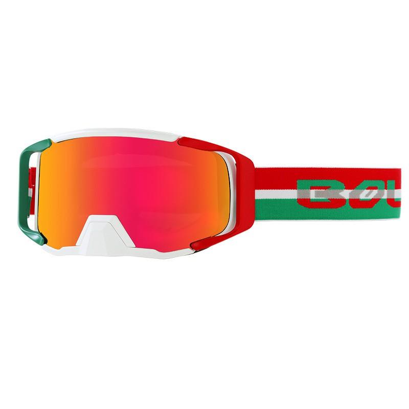 BOLLFO Cycling Protective Goggles With Interchangeable Lenses Off-Road Motorbike ATV Snowboarding Skiing Safety Eyewear White Frame Pink Lens Includes Clear Lens