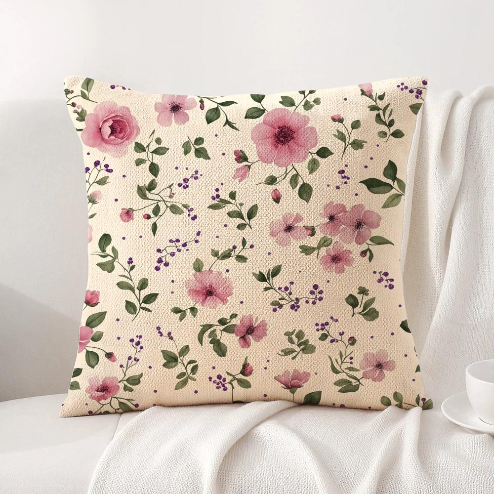 Spring Floral Cushion Cover Natural Linen Organic Fabric Double-Sided Printing Sofa Home Decor Gift Pillow Cover