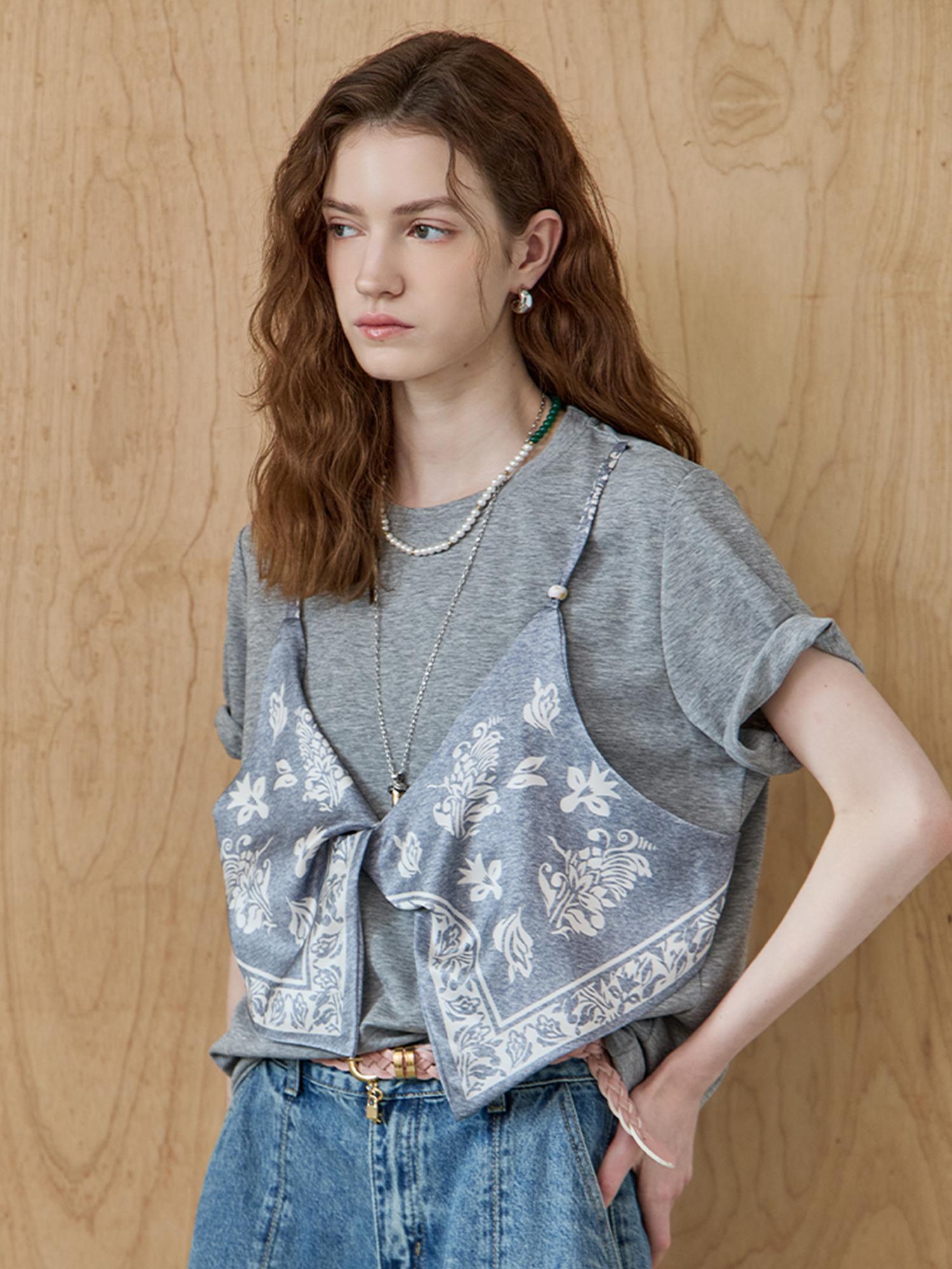 Maja Twist Bandana Bustier Layered T-Shirt Grey/Free