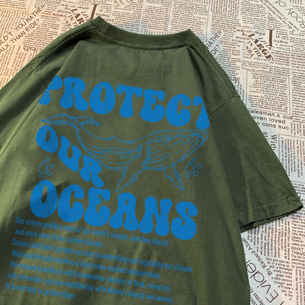 Protect Our Oceans Whale Landing T Shirts Men Pattern Quality T Shirt Vintage Cotton Tops Personality Summer T Shirts Women