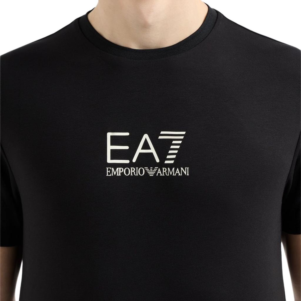 Emporio Armani EA7 Gold Logo Printed Plain Knit Crew Neck Short Sleeve T-Shirt Men Tops Black 7M000301-AF13739-UC001