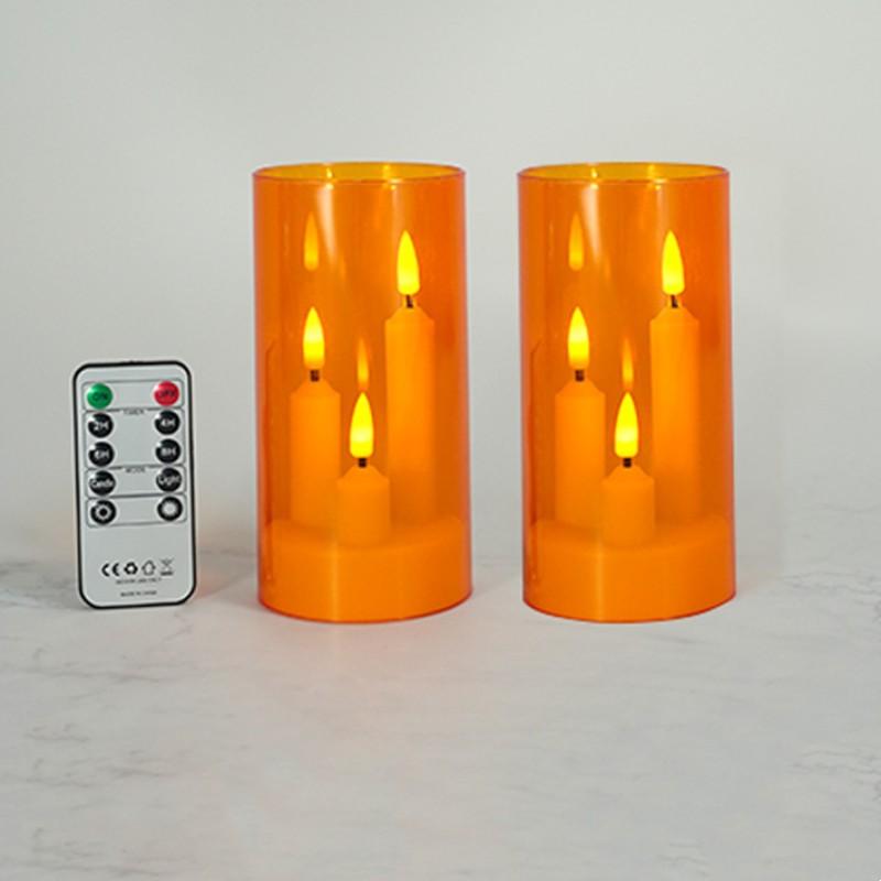 Uzaktan Kumandalı, Akrilik Kapaklı, Pille Çalışan Yaratıcı LED Sütun Mum 2'li Paket Ortam Lambası