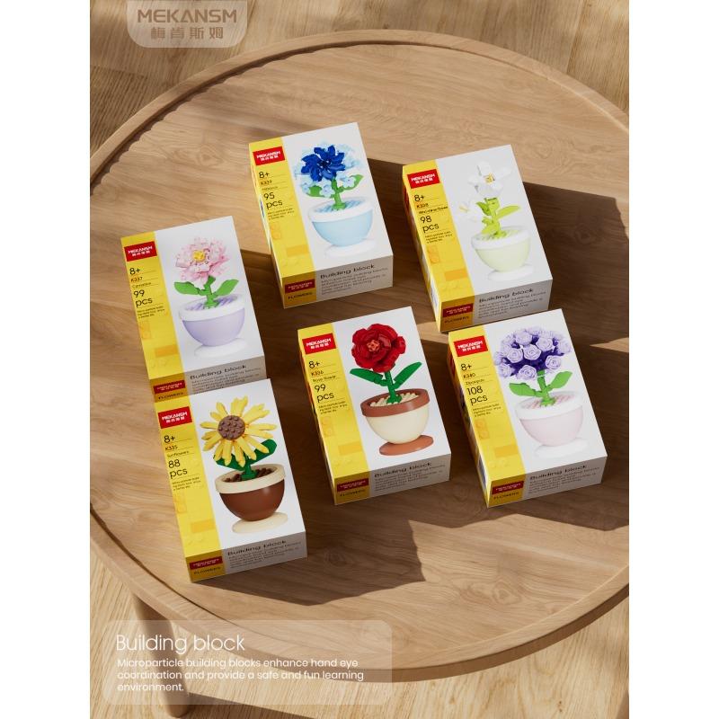 Secret Flower Language Rose Sunflower Eternal Flower Potted Ornaments Hand-assembled Building Blocks Toys Girls Gifts