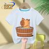 Capybara in hot tub printed Kids TShirts summer childrens pure cotton shortsleeved casual tops boys and girls gifts