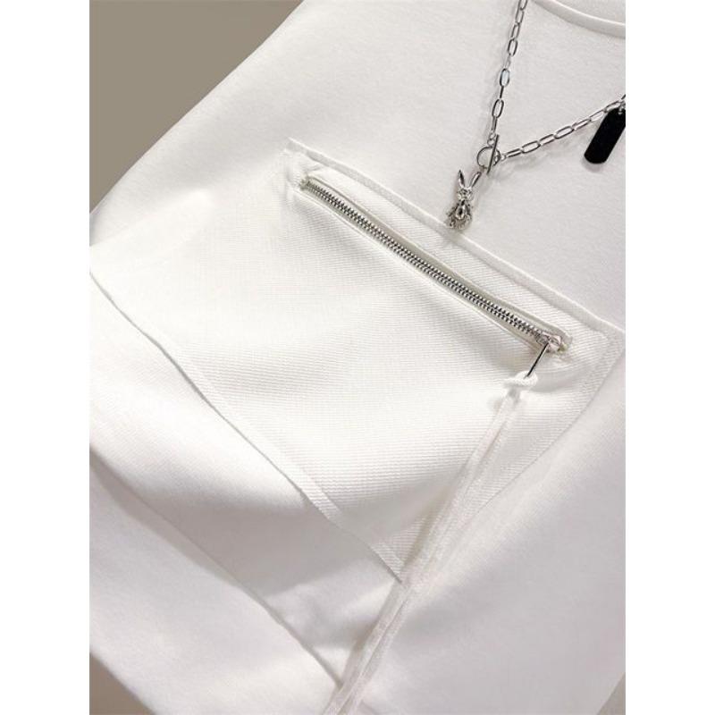 Autumn Round Neck Hoodies Women Loose Zipper Pocket Pullover Sweatshirts Long Sleeve Top