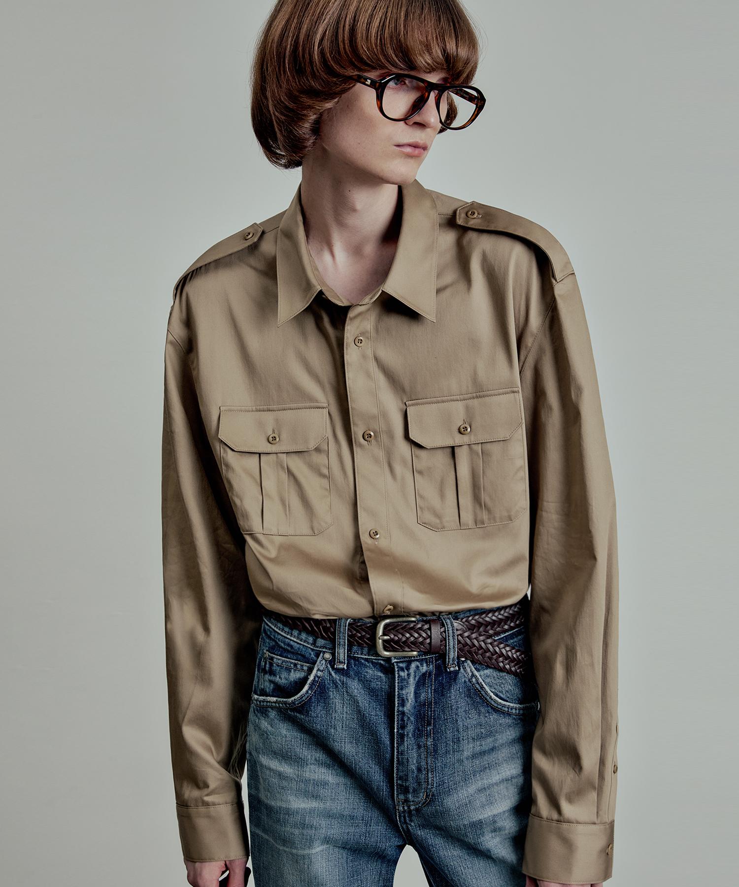 El Mood Huntington Satin Cotton Military Shirt Beige Beige/44