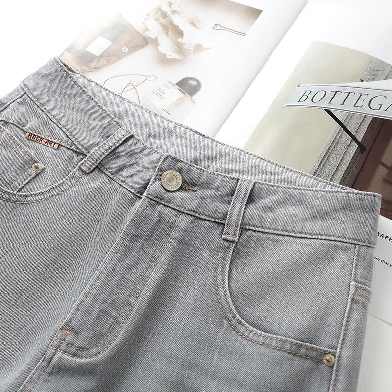 Women's Smoke Gray Slimming Straight-Leg Jeans, Spring/Autumn 2025, Small Size, Loose Fit, Narrow/Wide-Leg, Nine-Point Length