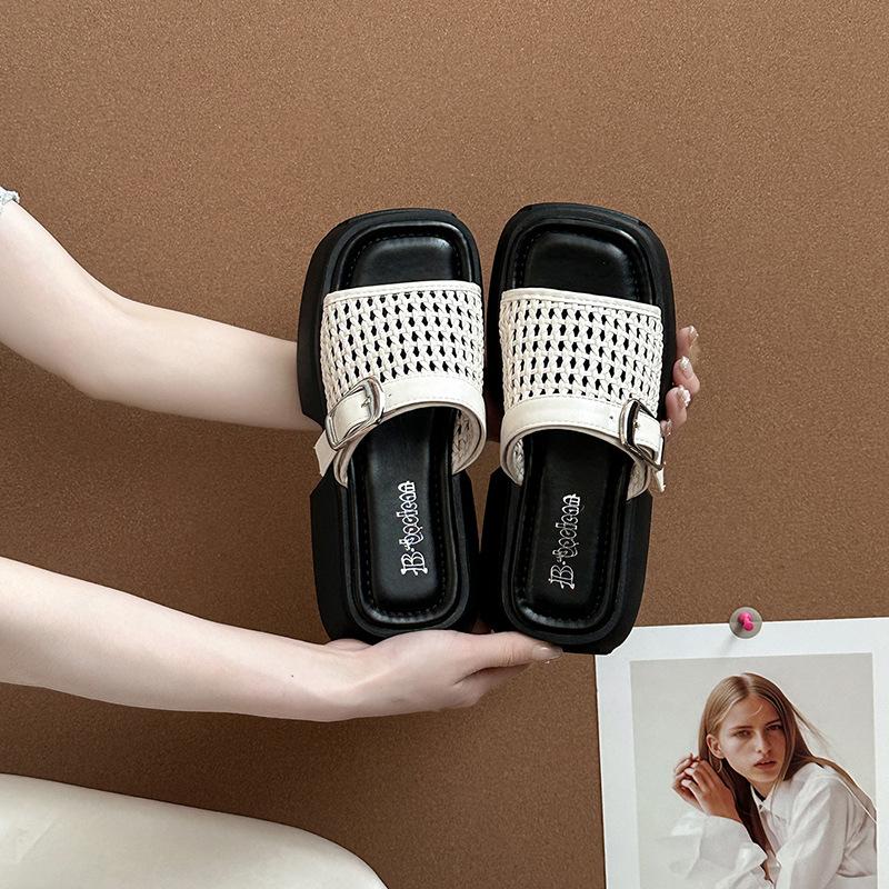 Fashion Retro Niche Woven Platform Slippers Women's 2025 Summer New Versatile Skirt One-word Sandals