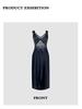 Elegant Black Lace Satin Nightgown: See-through, V-neck, Midi Length, Comfortable Camisole Dress.
