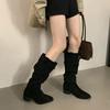 2025 New Pointed High-heeled Stacking Boots Long Boots Women's New Autumn and Winter Matte Suede Thin Long Tube Knight Boots