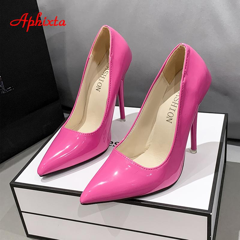 Fashion Aphixta New 4.72Inch Super High Stiletto Heels Patent Leather Women Pumps Colorful Officia Pointed Toe Shoes Plus Big Size 49 50