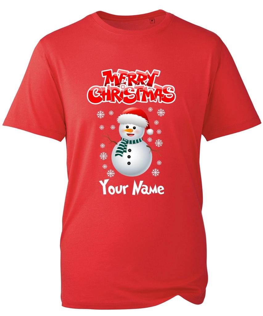 Personalised Merry Christmas Snowman Name T-Shirt, Funny Santa Xmas Unisex Top