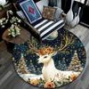 Winter Deer Round Area Rug,Carpet Rug for Living Room Bedroom Sofa Playroom Decor,Non-slip Floor Mat