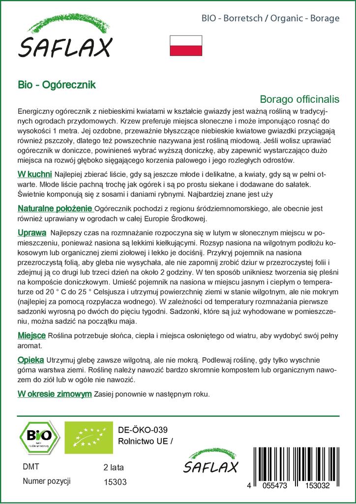 SAFLAX Zahrada v sáčku - Bio - Brutnák lékařský - 40 semen - Se substrátem ve vhodném stojacím sáčku - Borago officinalis