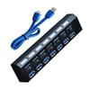 USB 3.0 Hub Power Adapter Multi USB Splitter 7 Port Multiple USB 3.0 2.0 Hub Expander USB Hub with Switches for PC Desktop