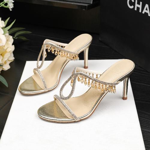 

Модные Элегантные Шампань Высокие Каблуки Вулканизированные Сандалии Летние Слингбэки Стразы Подвеска Лента Открытый Носок Вечерние Сандалии 40