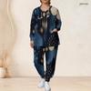 Women Plus Size Green Yellow Beige Printed Nurse Scrub Set V Neck Long Sleeve Top With Pockets Long Pants
