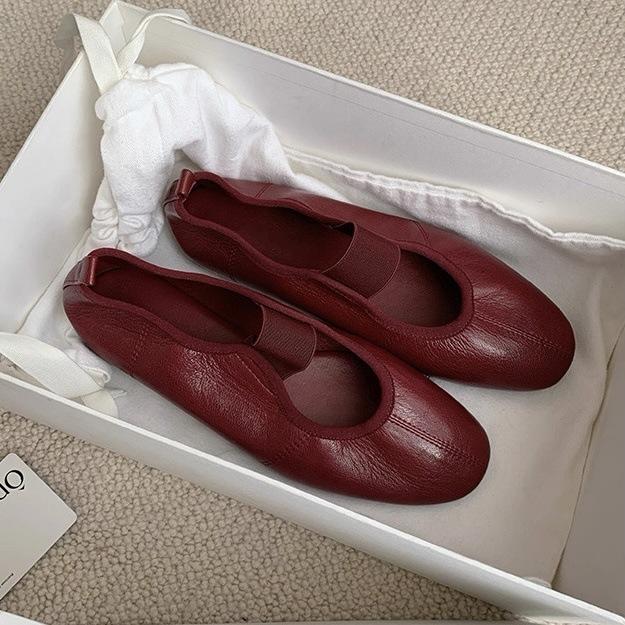 Grape Home~ Sheepskin Edition Autumn New French Round Head Elastic Belt Versatile Comfortable Mary Jane Flat Single Shoes Women